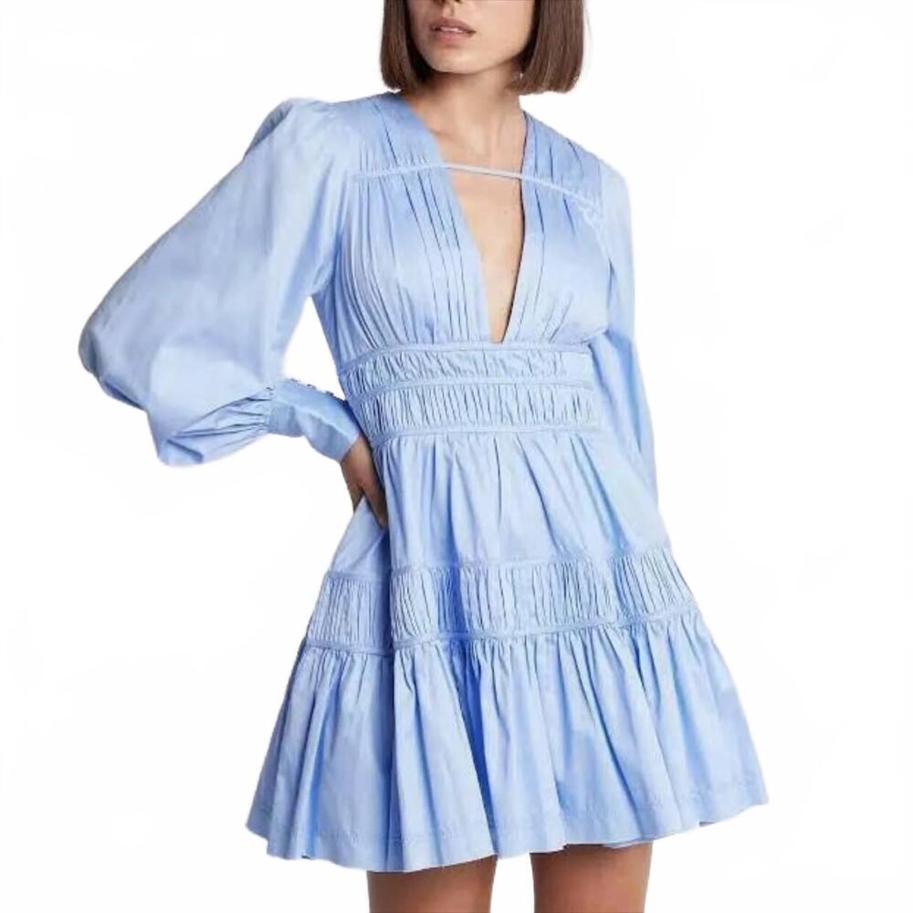 NEW AJE. fallingwater gathered mini dress in powder blue